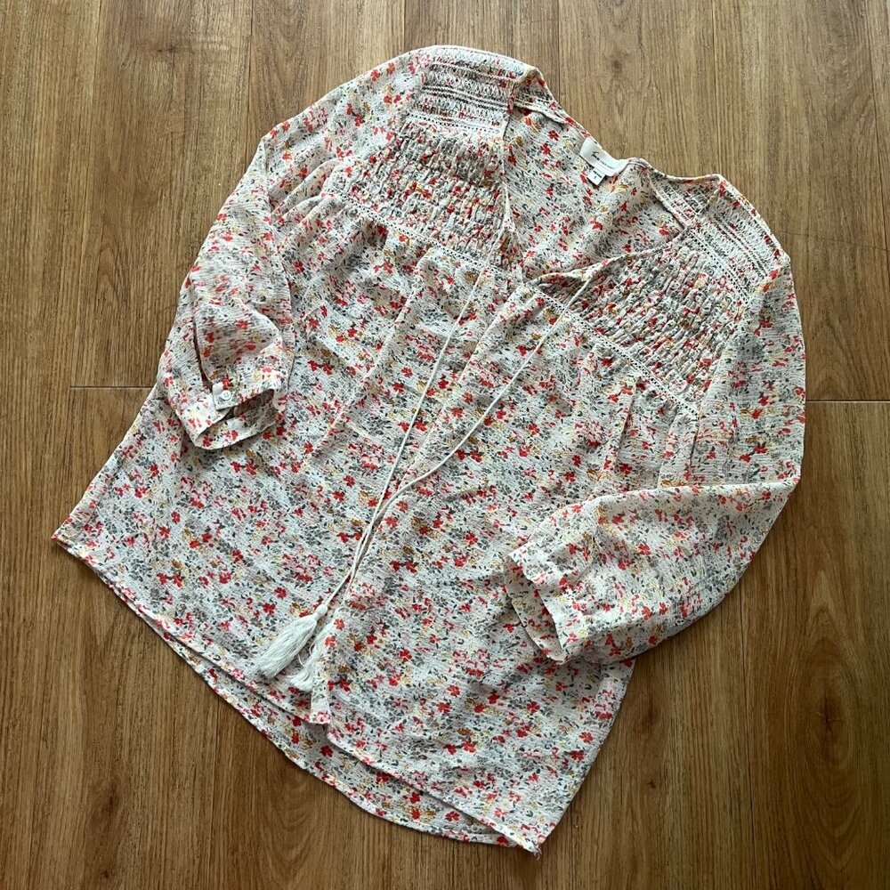 Vince Camuto Long Sleeve Pleated Peasant Blouse Floral Women’s Size S